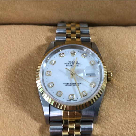 Men’s Rolex Oyster Watch with 10 Diamonds & White Face, Date, 18K Gold + Steel - Picture 4 of 16